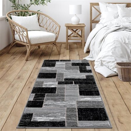 WALL-TO-WALL Verena Geometric 2 x 6 ft. Runner Rug, Black & Gray WA2607183